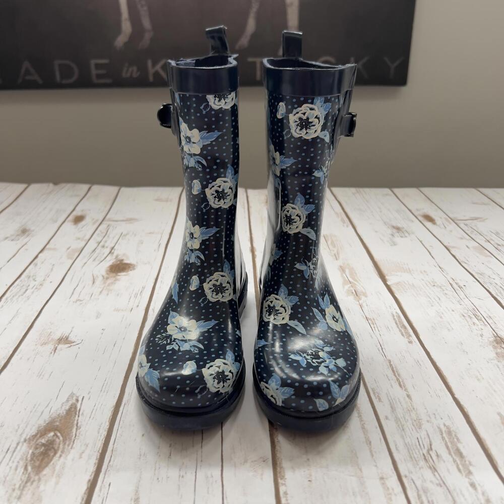 Capelli Navy Floral Pattern Rain Boots - 8 - Picture 2 of 5